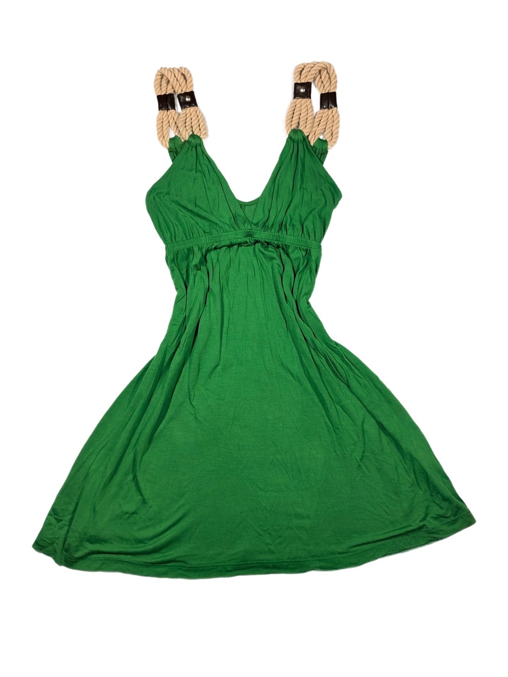 y2k 2000s Lush Green V-Neck Rope-Shoulder Tunic